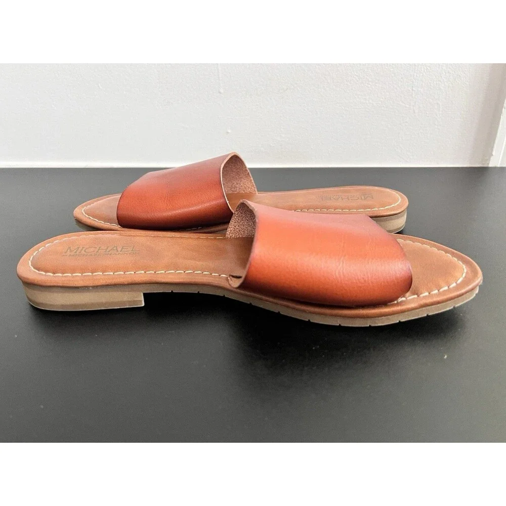 Women’s Michael By Michael Shannon Size 9 Tan Cognac Brown Slide Sandal Flat ￼